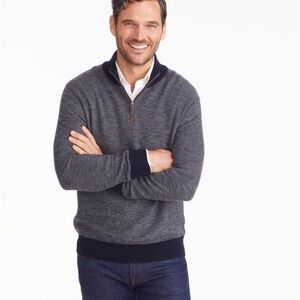 UNTUCKit Sweater Extra-Large Birdseye Merino Wool Quarter Zip Pullover Grey